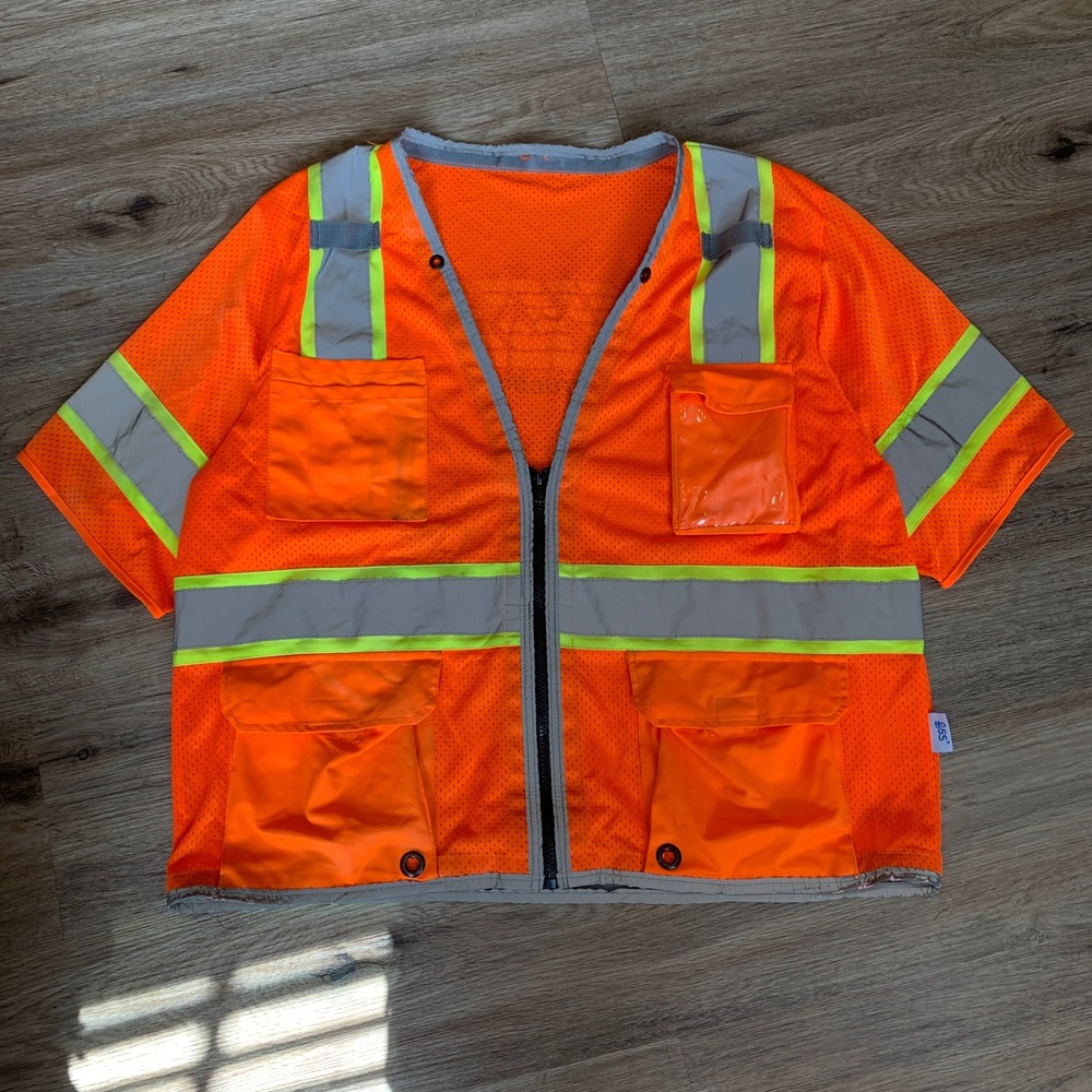 GSS Class 3 Hi-Vis Heavy Duty Orange Reflective Mesh Construction Vest - XL